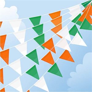 40 meters/131 feet waterproof pe green white and orange pennant bunting banner st. patrick’s day parade decorations irish national day flags, garden street bar festive decor, (usapegreen02)