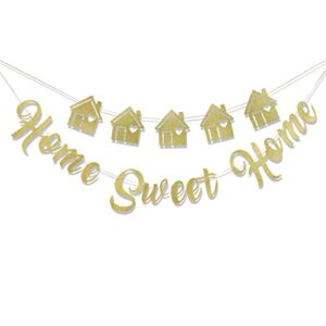 home sweet home banner – glitter gold housewarming party decorations baner，welcome home sign，welcome home sign bunting for party decor family gathering photo booth props，garland bunting script lettering decoration military missionary welcome home homec