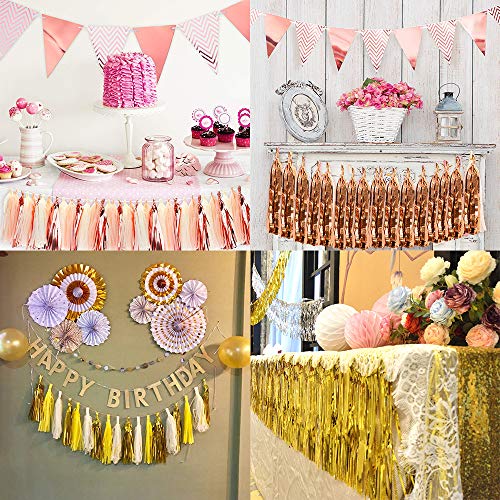 TONIFUL 30Pcs Shiny Gold Foil Tassels Garland Paper Fringe Banner DIY Metallic Foil Hanging Garland Kit Decorations for Birthday Bridal Shower Christmas Party Table Wall Backdrop Party Supplies