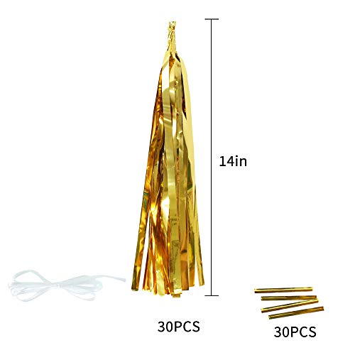 TONIFUL 30Pcs Shiny Gold Foil Tassels Garland Paper Fringe Banner DIY Metallic Foil Hanging Garland Kit Decorations for Birthday Bridal Shower Christmas Party Table Wall Backdrop Party Supplies