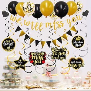 We Will Miss You Party Supplies Decorations - Gold We Will Miss You Banner, Triangle Flag Banner, Hanging Swirls, Balloons for Going Away Graduation Retirement Office Leaving Farewell Goodbye Party Decorations