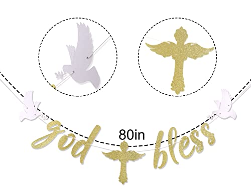 YESSWL God Bless Banner - Golden Glitter Boy/girl Baptism Banner, God Bless Banner Baptism, First Holy Communion Baby Shower Banner Party Decorations, Baby Baptism Shower