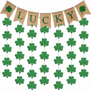 mocossmy st patrick’s day decorations,green clover garland & lucky banner glitter crafts shamrock pendant hanging ornaments decoration for spring holiday birthday party favors supplies accessories