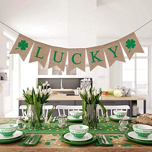 Mocossmy St Patrick's Day Decorations,Green Clover Garland & Lucky Banner Glitter Crafts Shamrock Pendant Hanging Ornaments Decoration for Spring Holiday Birthday Party Favors Supplies Accessories