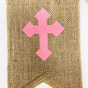 Shimmer Anna Shine Burlap God Bless Banner for Baby Girl Boy Baptism Decorations Christening First Communion Confirmation Baby Shower Wedding Birthday Party Photo Props (Pink)