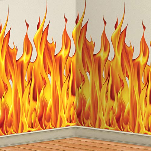 Beistle Plastic Flame Photo Backdrop - Burning Fire Photography Background