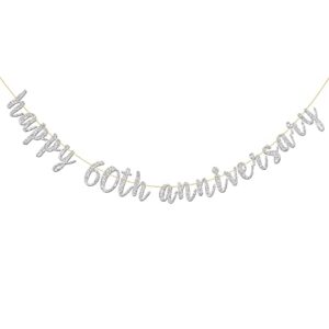 innoru glitter silver happy 60th anniversary banner – sixty sign – 60th birthday banner – 60th wedding anniversary party bunting decoration