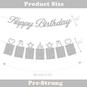 Concico Birthday decorations - Silver Happy Birthday Photo banner and Hanging Swirls of Birthday party decor(Silver)