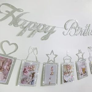 Concico Birthday decorations - Silver Happy Birthday Photo banner and Hanging Swirls of Birthday party decor(Silver)