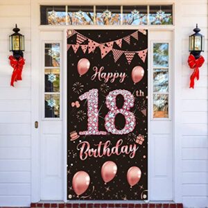 lnlofen 18th birthday door banner decorations for girls, large 18 year old birthday party door cover backdrop supplies, happy eighteen birthday poster sign(rose gold)