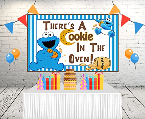 Baby Cookie Monster Backdrop for Gender Reveal Party Supplies 5x3ft There's a Cookie in The Oven Banner for Street Baby Shower Party Decorations