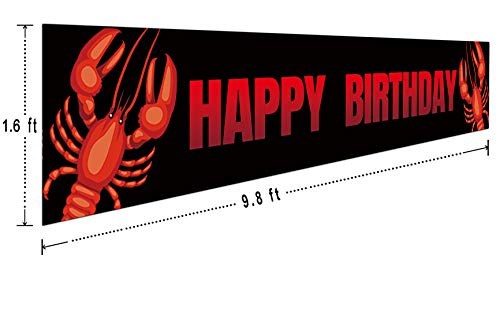 Large Crawfish Boil Happy Birthday Banner, Crawfish Boil Birthday Party Supplies Decorations, Crawfish Boil Birthday Party Backdrop Background, Indoor Outdoor (9.8 x 1.6 ft)