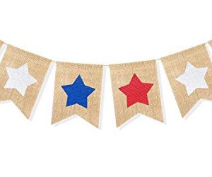 Uniwish Red White and Blue Stars Banner, Patriotic 4th of July Decorations American Independence Day Garden Flag Garland Burlap Bunting Sign