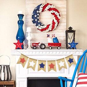 Uniwish Red White and Blue Stars Banner, Patriotic 4th of July Decorations American Independence Day Garden Flag Garland Burlap Bunting Sign
