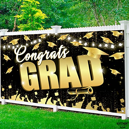 Big, Congrats Grad Backdrop - 72x44 Inch | Graduation Backdrop 2023 Black and Gold Graduation Party Decorations 2023 | Graduation Banner 2023, Graduation Decorations 2023 | Congrats Grad Banner 2023