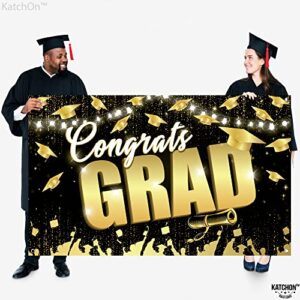 Big, Congrats Grad Backdrop - 72x44 Inch | Graduation Backdrop 2023 Black and Gold Graduation Party Decorations 2023 | Graduation Banner 2023, Graduation Decorations 2023 | Congrats Grad Banner 2023