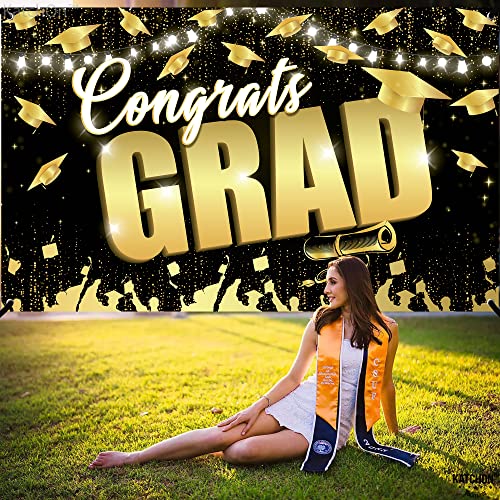 Big, Congrats Grad Backdrop - 72x44 Inch | Graduation Backdrop 2023 Black and Gold Graduation Party Decorations 2023 | Graduation Banner 2023, Graduation Decorations 2023 | Congrats Grad Banner 2023