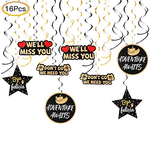 Luxiocio Going Away Party Hanging Swirls Decorations, 16Pcs, We Will Miss You/ Farewell Goodbye/ Adventure Awaits/ Bye Felicia Hanging Swirls Party Supplies, Retirement Office Work Party Decor