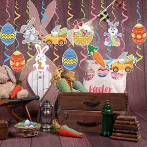 Mocossmy Easter Hanging Swirl Decorations,30 PCS Easter Egg Baskets Bunny Carrot Hanging Swirl Foil Ceiling Streamers for Easter Spring Home Office Classroom Party Ornaments Favors Supplies Decoration