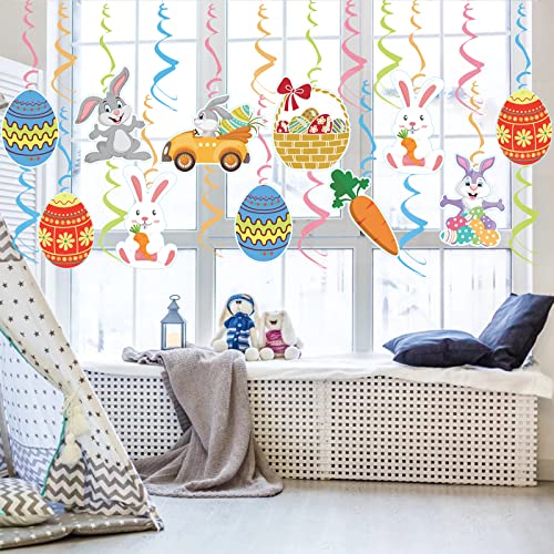 Mocossmy Easter Hanging Swirl Decorations,30 PCS Easter Egg Baskets Bunny Carrot Hanging Swirl Foil Ceiling Streamers for Easter Spring Home Office Classroom Party Ornaments Favors Supplies Decoration