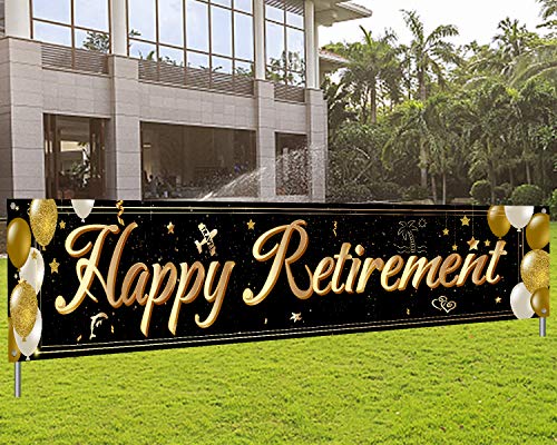 Large Happy Retirement Banner Gold Reitirement Party Yard Sign Celebrate Retirement Party Decorations Supplies