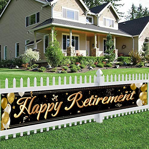 Large Happy Retirement Banner Gold Reitirement Party Yard Sign Celebrate Retirement Party Decorations Supplies