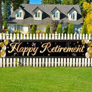 Large Happy Retirement Banner Gold Reitirement Party Yard Sign Celebrate Retirement Party Decorations Supplies