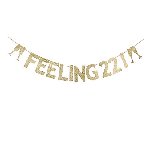 Feeling 22 Gold Glitter Paper Banner Sign for 22nd Birthday Party Garlands Decors Supplies