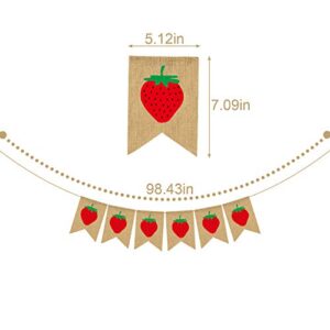 Rainlemon Jute Burlap Strawberry Banner Baby Girl Berry Theme Birthday Party Decoration Supply