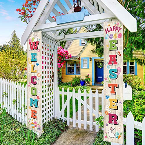 Easter Decoration Set Easter Porch Sign Welcome Happy Easter Banner Easter Hanging Decoration for Indoor/Outdoor Easter Decoration Easter Party