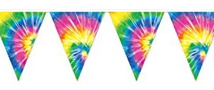 Beistle 1960’s Tie Dyed Pennant Banner – Indoor/Outdoor Hanging Décor For 60’s Theme and Birthday Party Supplies