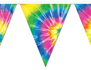 Beistle 1960’s Tie Dyed Pennant Banner – Indoor/Outdoor Hanging Décor For 60’s Theme and Birthday Party Supplies