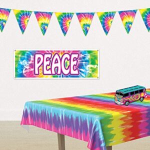 Beistle 1960’s Tie Dyed Pennant Banner – Indoor/Outdoor Hanging Décor For 60’s Theme and Birthday Party Supplies