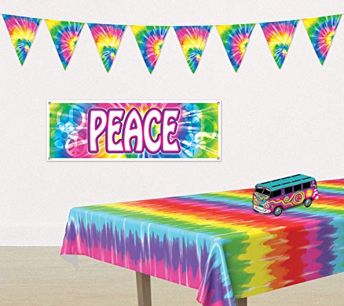 Beistle 1960’s Tie Dyed Pennant Banner – Indoor/Outdoor Hanging Décor For 60’s Theme and Birthday Party Supplies