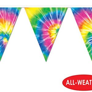 Beistle 1960’s Tie Dyed Pennant Banner – Indoor/Outdoor Hanging Décor For 60’s Theme and Birthday Party Supplies