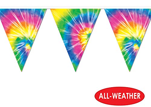 Beistle 1960’s Tie Dyed Pennant Banner – Indoor/Outdoor Hanging Décor For 60’s Theme and Birthday Party Supplies