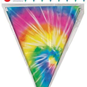 Beistle 1960’s Tie Dyed Pennant Banner – Indoor/Outdoor Hanging Décor For 60’s Theme and Birthday Party Supplies