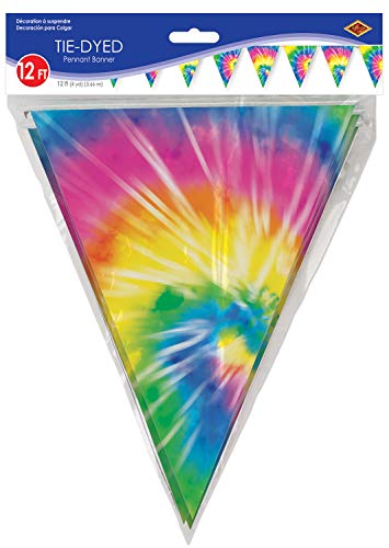 Beistle 1960’s Tie Dyed Pennant Banner – Indoor/Outdoor Hanging Décor For 60’s Theme and Birthday Party Supplies