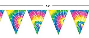 Beistle 1960’s Tie Dyed Pennant Banner – Indoor/Outdoor Hanging Décor For 60’s Theme and Birthday Party Supplies