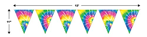 Beistle 1960’s Tie Dyed Pennant Banner – Indoor/Outdoor Hanging Décor For 60’s Theme and Birthday Party Supplies