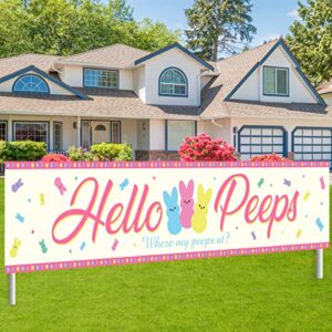 large happy easter sign banner spring easter decoration hello peeps indoor and outdoor banner easter party decoration background photo prop (9.8 x 1.9 ft)
