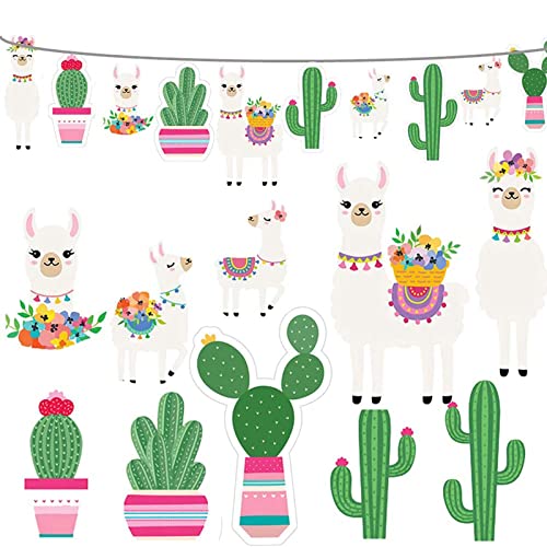 2023 Llama Cactus Banner Garland Party Supplies, Llama Cactus Themed Birthday Party Decorations for Mexican Fiesta, Cino De Mayo Llama Cactus Baby Shower, Hawaiian, Luau, Classroom Decorations - 5 Llamas and 5 Cactus