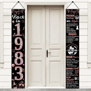 rose gold 40th birthday door banner decorations for women, back in 1983 happy 40th birthday porch sign party supplies, forty year old birthday backdrop decor for outdoor indoor