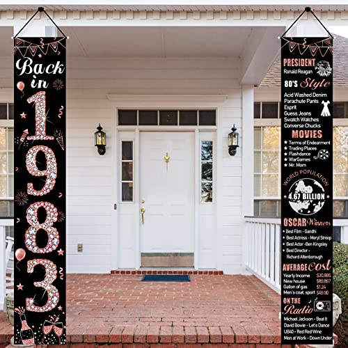 Rose Gold 40th Birthday Door Banner Decorations for Women, Back in 1983 Happy 40th Birthday Porch Sign Party Supplies, Forty Year Old Birthday Backdrop Decor for Outdoor Indoor