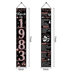 Rose Gold 40th Birthday Door Banner Decorations for Women, Back in 1983 Happy 40th Birthday Porch Sign Party Supplies, Forty Year Old Birthday Backdrop Decor for Outdoor Indoor