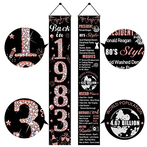 Rose Gold 40th Birthday Door Banner Decorations for Women, Back in 1983 Happy 40th Birthday Porch Sign Party Supplies, Forty Year Old Birthday Backdrop Decor for Outdoor Indoor