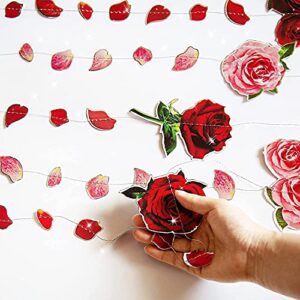 12 Pcs Red Pink Rose Garland Paper Rose Flower Patel Streamer Wedding Engagement Anniverasy Bridal Shower Birthday Bday Party Hanging Decoration