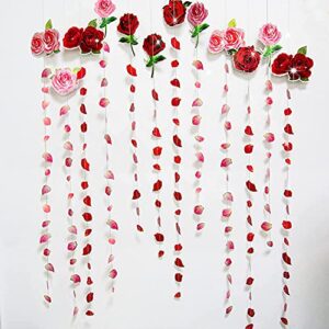 12 Pcs Red Pink Rose Garland Paper Rose Flower Patel Streamer Wedding Engagement Anniverasy Bridal Shower Birthday Bday Party Hanging Decoration