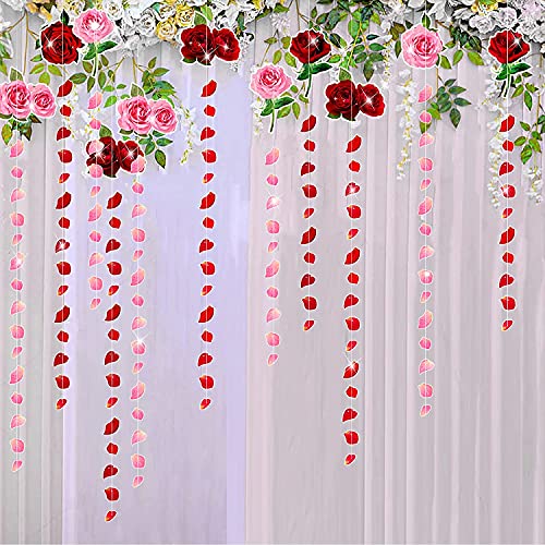 12 Pcs Red Pink Rose Garland Paper Rose Flower Patel Streamer Wedding Engagement Anniverasy Bridal Shower Birthday Bday Party Hanging Decoration