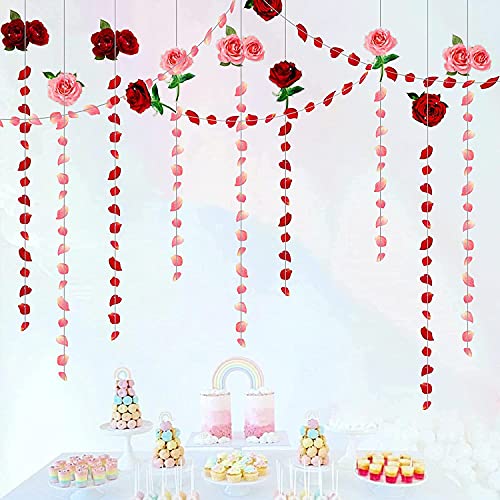 12 Pcs Red Pink Rose Garland Paper Rose Flower Patel Streamer Wedding Engagement Anniverasy Bridal Shower Birthday Bday Party Hanging Decoration